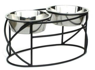 Oval Cross Double Raised Feeder (Option: Medium/White)